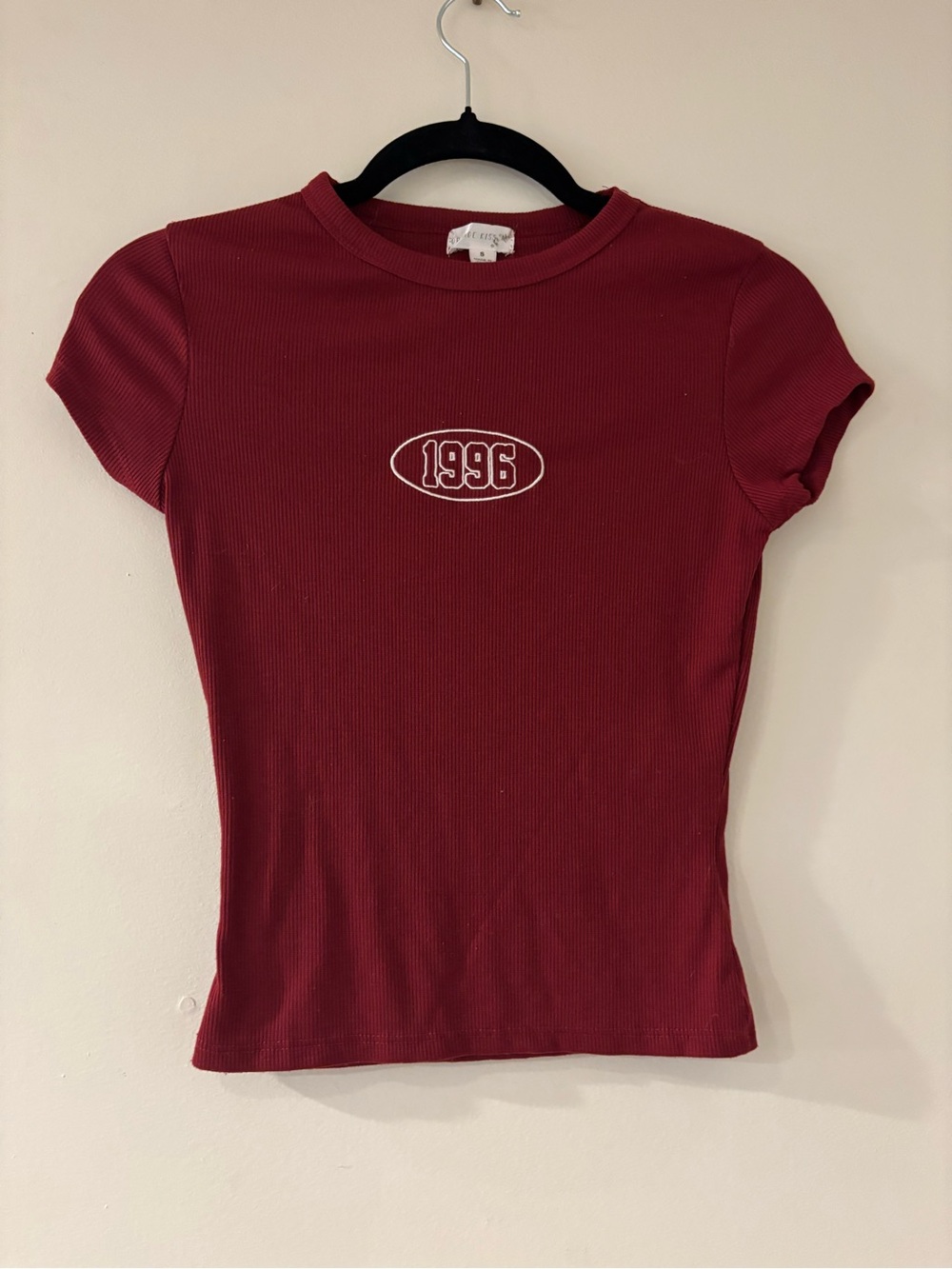 1996 Ribbed Crewneck Tee - Burgundy Women's Top